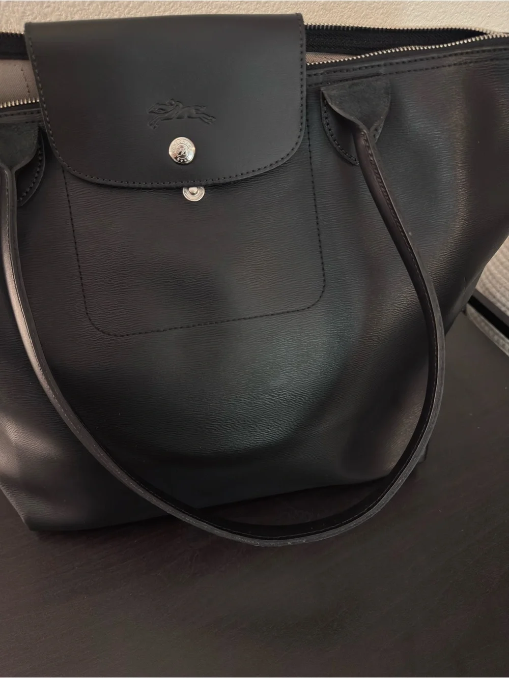 Longchamp Black Coated Canvas Tote-Large